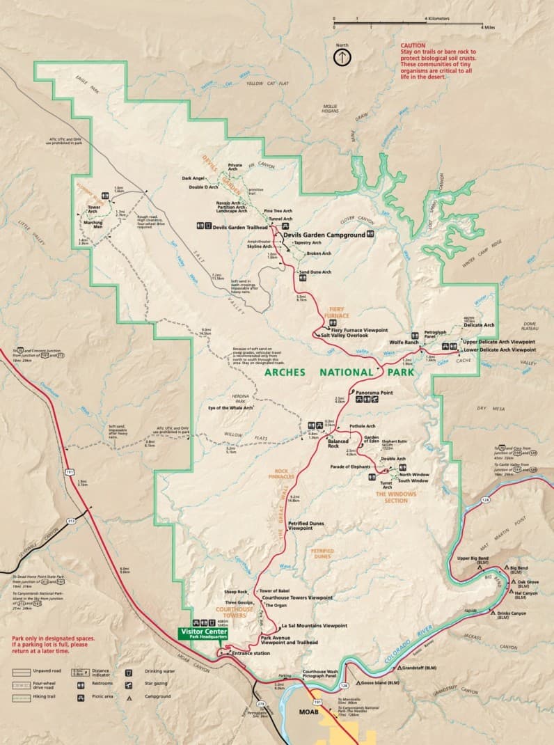 Map of Arki National Park - Moab, Utah