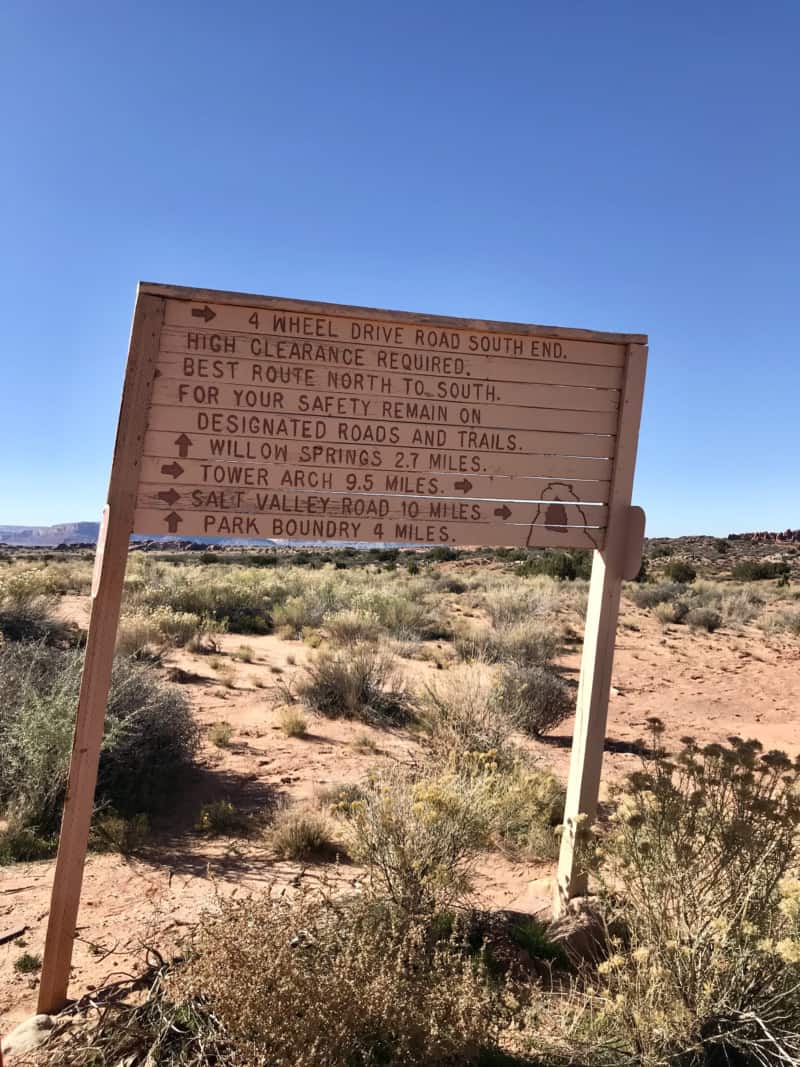 A four-wheel drive road sign in Arches National Park - Moab, Utah