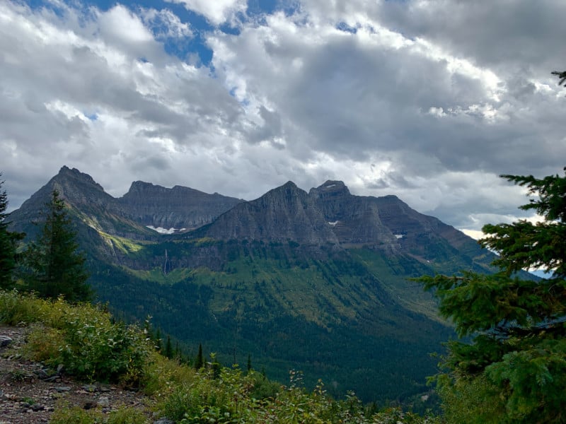 View of mountains with glaciers in Glacier National Park, Montana