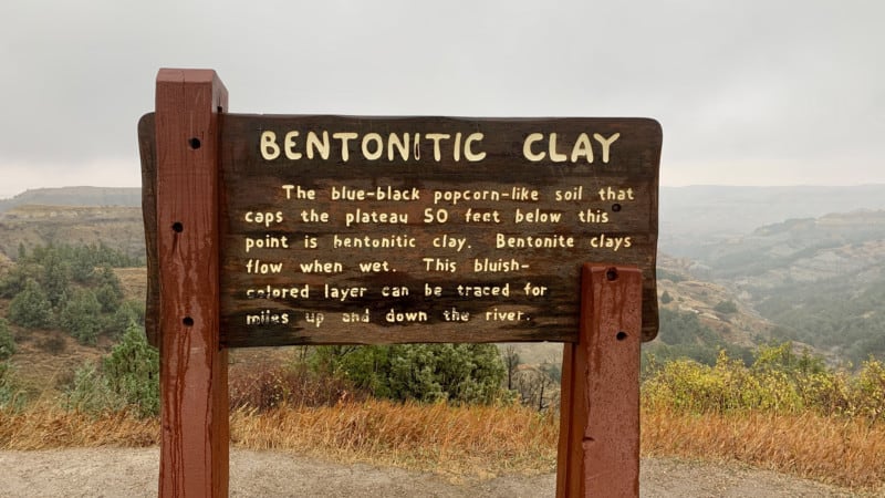 Information sign for Bentontic Clay in Theodore Roosevelt National Park
