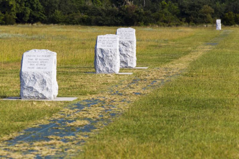 Flight trail markers at the Wright Brothers National Memorial in Outer Banks, North Carolina